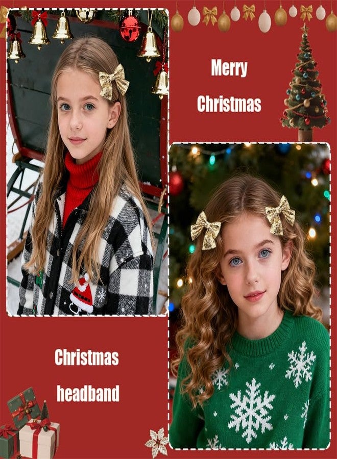 Sdopbinbin Gold Glitter Bow Hair Clips Barrettes for Girls Women Bling Christmas Ribbon Hair Clip Bow Alligator Hair Clips Gold Glitter Christmas Hair Accessories for Girls Women Hair Bows Clip Barrettes 2Pcs - Image 4